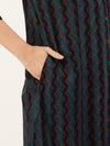 Blue Chevron Printed Band Collar Kurta