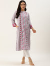 White & Pink Floral Printed Straight Kurta