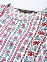 White & Pink Floral Printed Straight Kurta