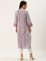 White & Pink Floral Printed Straight Kurta
