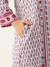 White & Pink Floral Printed Straight Kurta