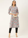 White & Multi Floral Printed Straight Rayon Kurta