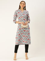White & Multi Floral Printed Straight Rayon Kurta
