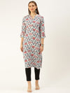White & Multi Floral Printed Straight Rayon Kurta