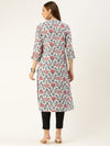 White & Multi Floral Printed Straight Rayon Kurta