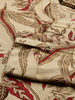 Beige Floral Printed Straight Cut Kurta