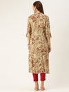 Beige Floral Printed Straight Cut Kurta