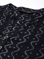 Black Mandarin Collar Printed Tunic