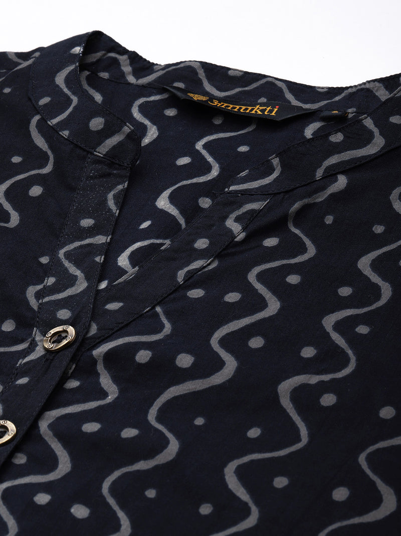 Black Mandarin Collar Printed Tunic