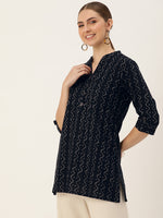 Black Mandarin Collar Printed Tunic