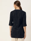 Black Mandarin Collar Printed Tunic