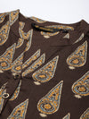 Brown & Beige Mandarin Collar Printed Ethnic Tunic