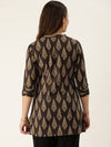 Brown & Beige Mandarin Collar Printed Ethnic Tunic