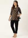 Brown & Beige Mandarin Collar Printed Ethnic Tunic