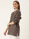 Brown Mandarin Collar Printed Ethnic Tunic