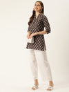 Brown Mandarin Collar Printed Ethnic Tunic