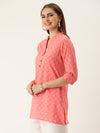 Pink & White Mandarin Collar Printed Ethnic Tunic