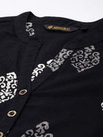 Black Mandarin Collar Printed Ethnic Tunic