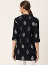 Black Mandarin Collar Printed Ethnic Tunic