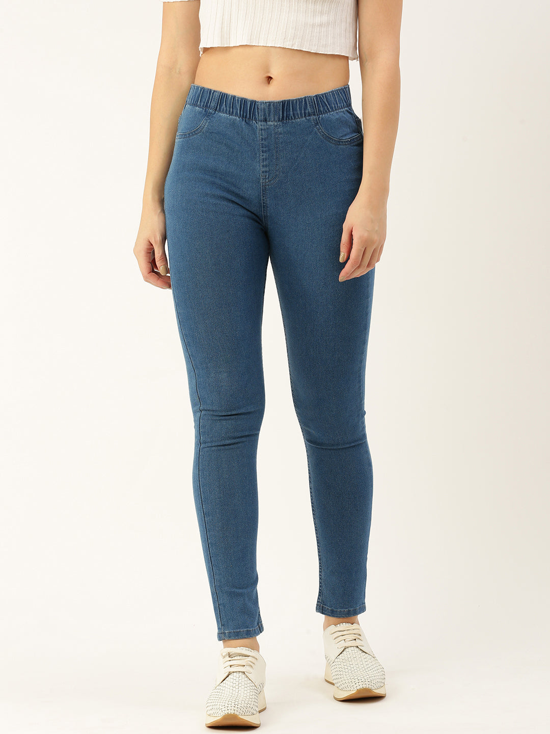Blue Solid Slim Fit Ankle Length Jeggings
