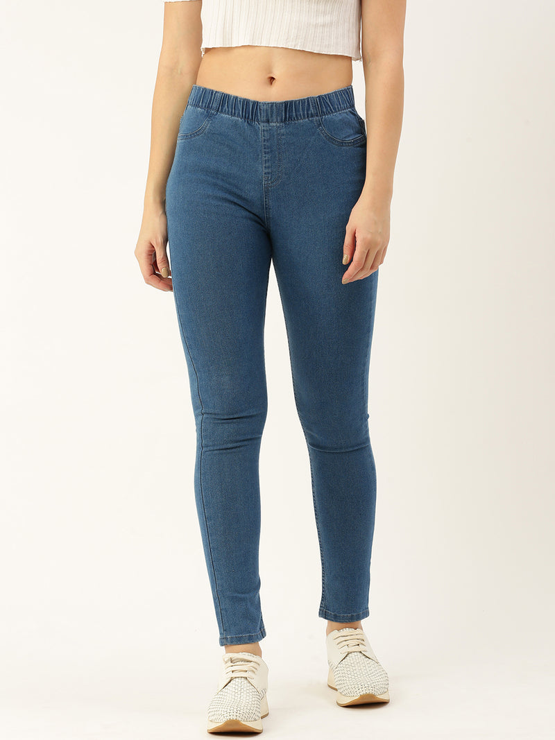 Blue Solid Slim Fit Ankle Length Jeggings