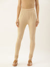 Golden Cream Solid Slim Fit High-Rise Churidar