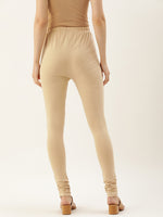 Golden Cream Solid Slim Fit High-Rise Churidar