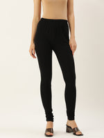 Black Solid Slim Fit High-Rise Churidar
