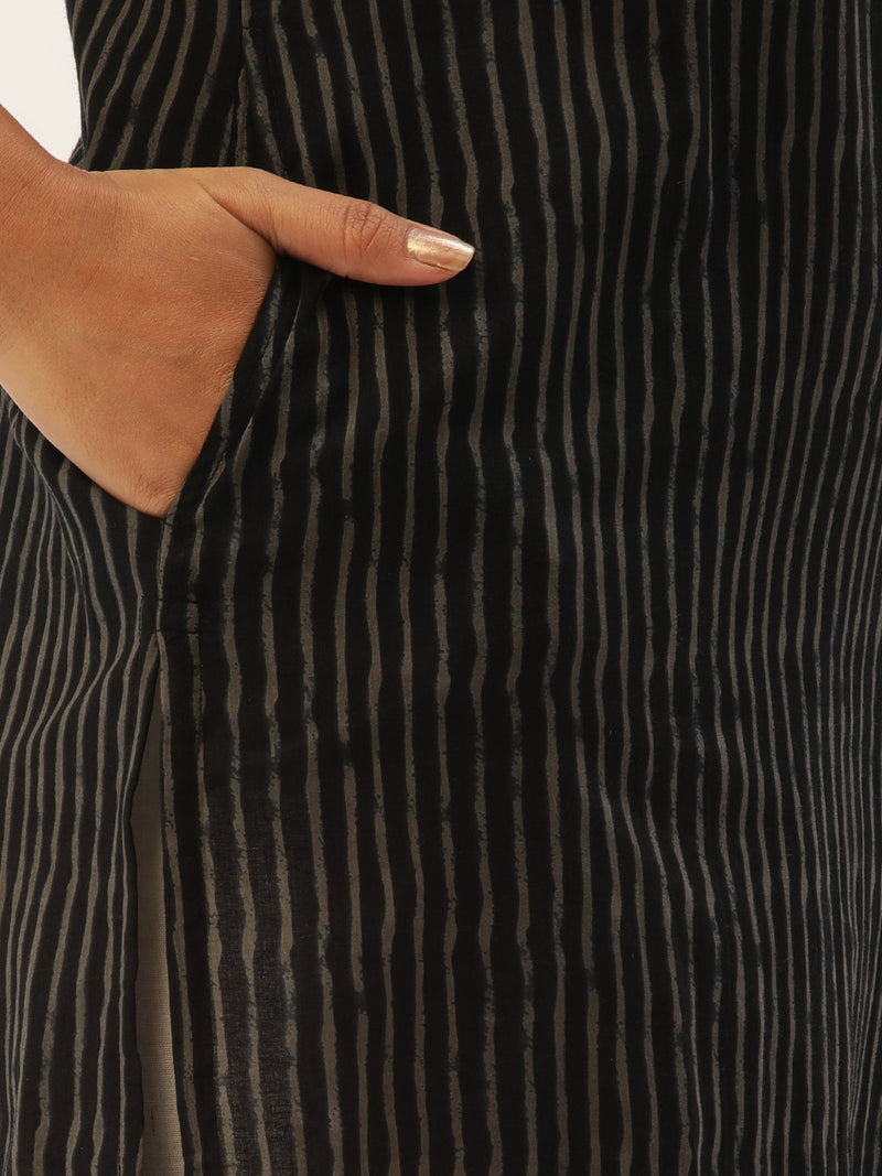 Black & Grey Striped Straight  Kurta