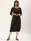 Black & Grey Striped Straight  Kurta