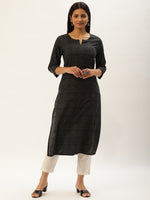 Black & Grey Striped Straight  Kurta