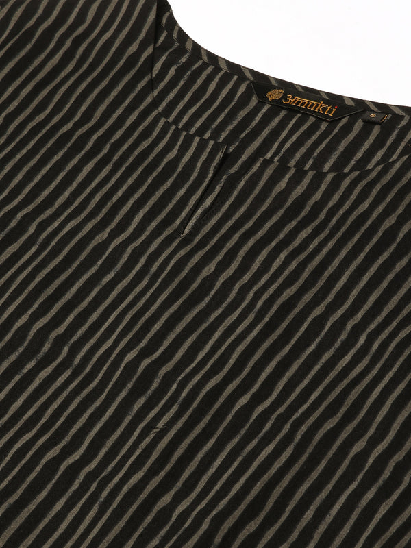 Black & Grey Striped Straight  Kurta
