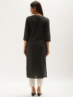 Black & Grey Striped Straight  Kurta