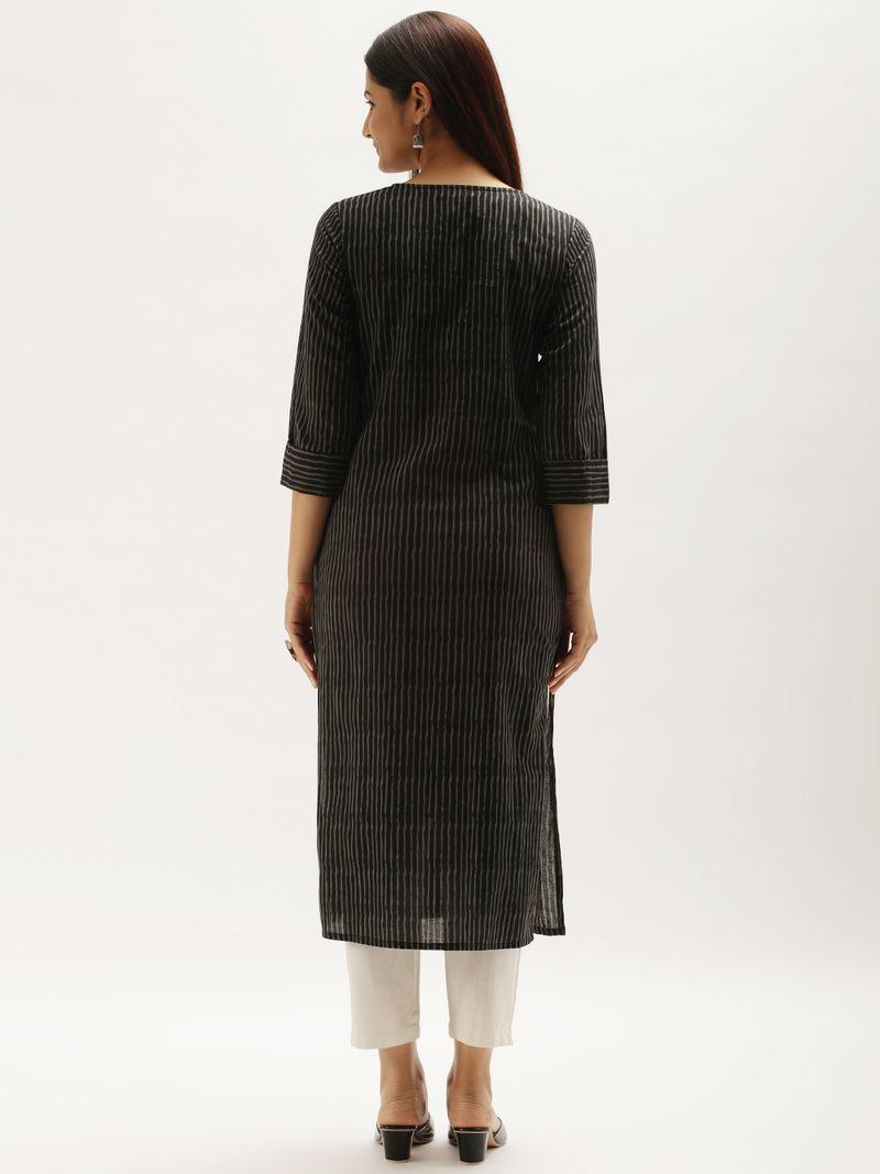 Black & Grey Striped Straight  Kurta