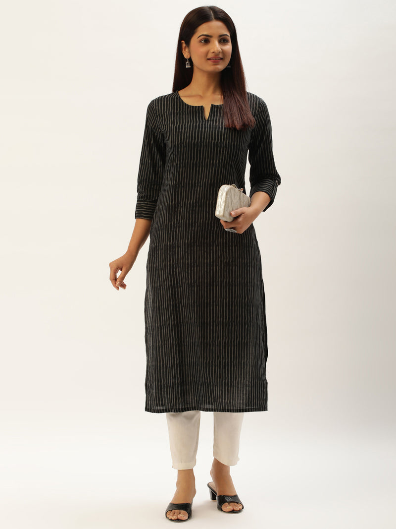 Black & Grey Striped Straight  Kurta