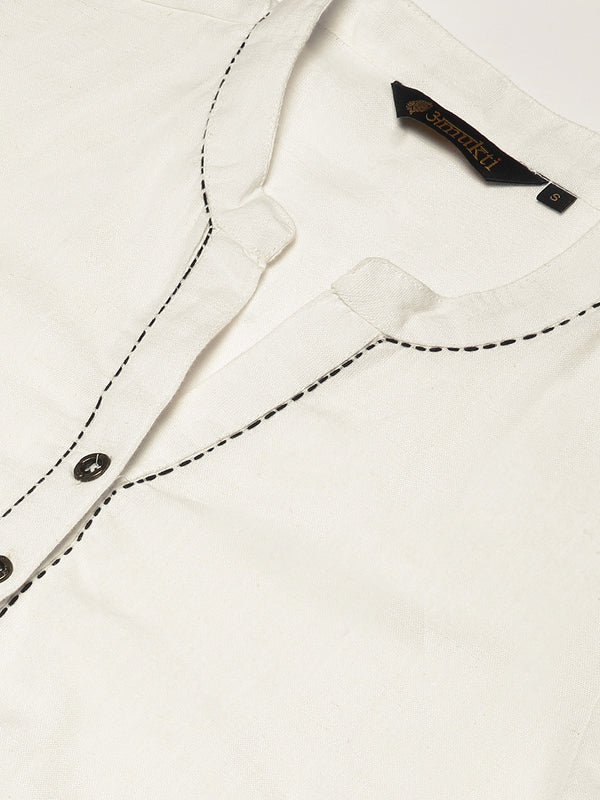 White & Black Embroidery Straight Cut Kurta