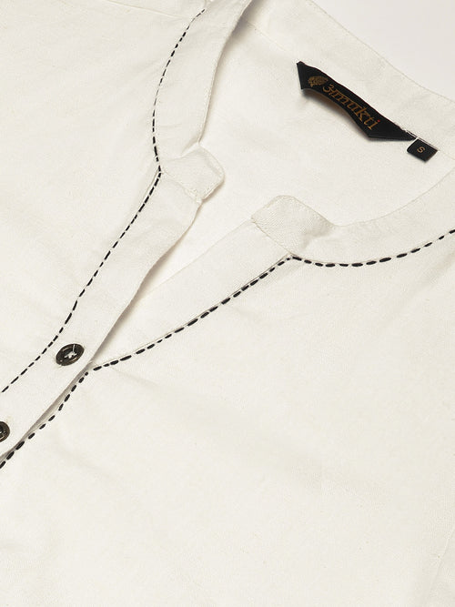 White & Black Embroidery Straight Cut Kurta