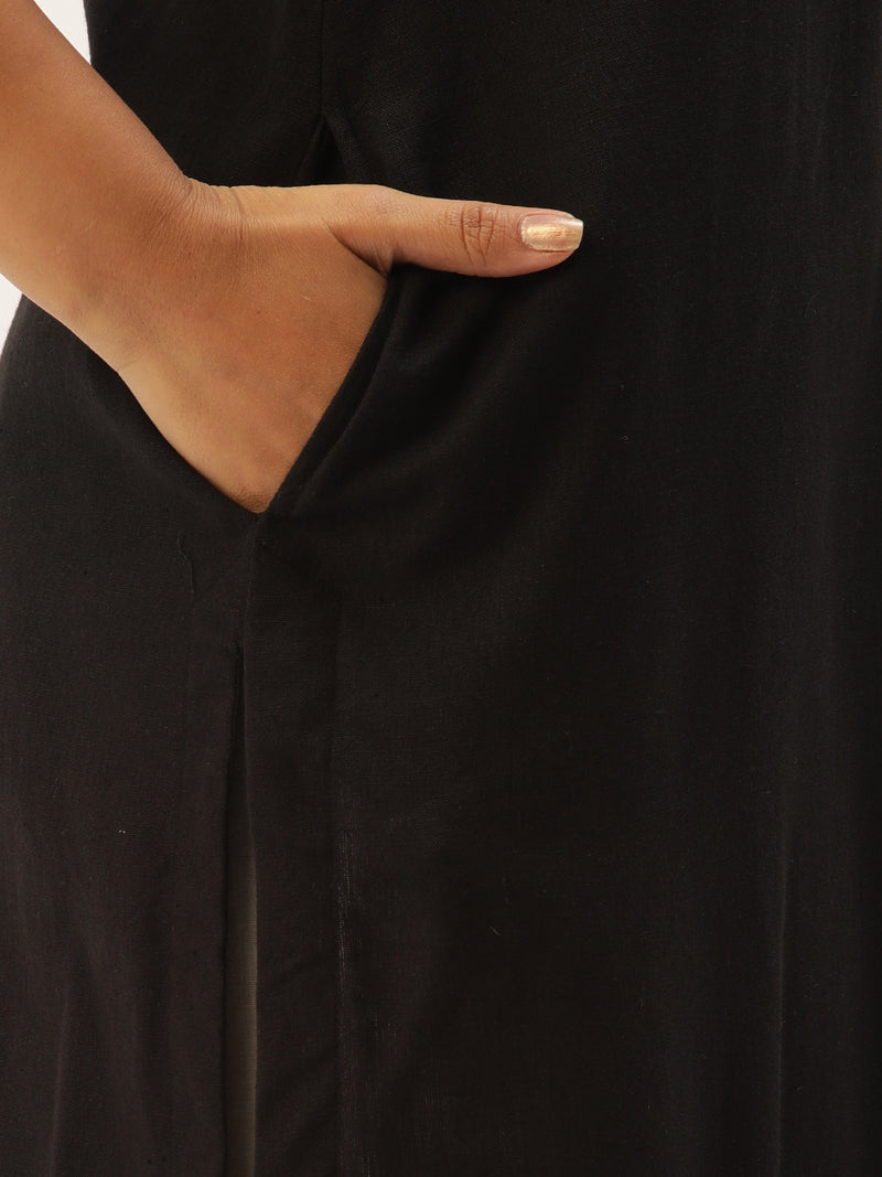 Black Embroidery Straight Cut Kurta
