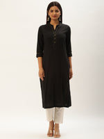 Black Embroidery Straight Cut Kurta