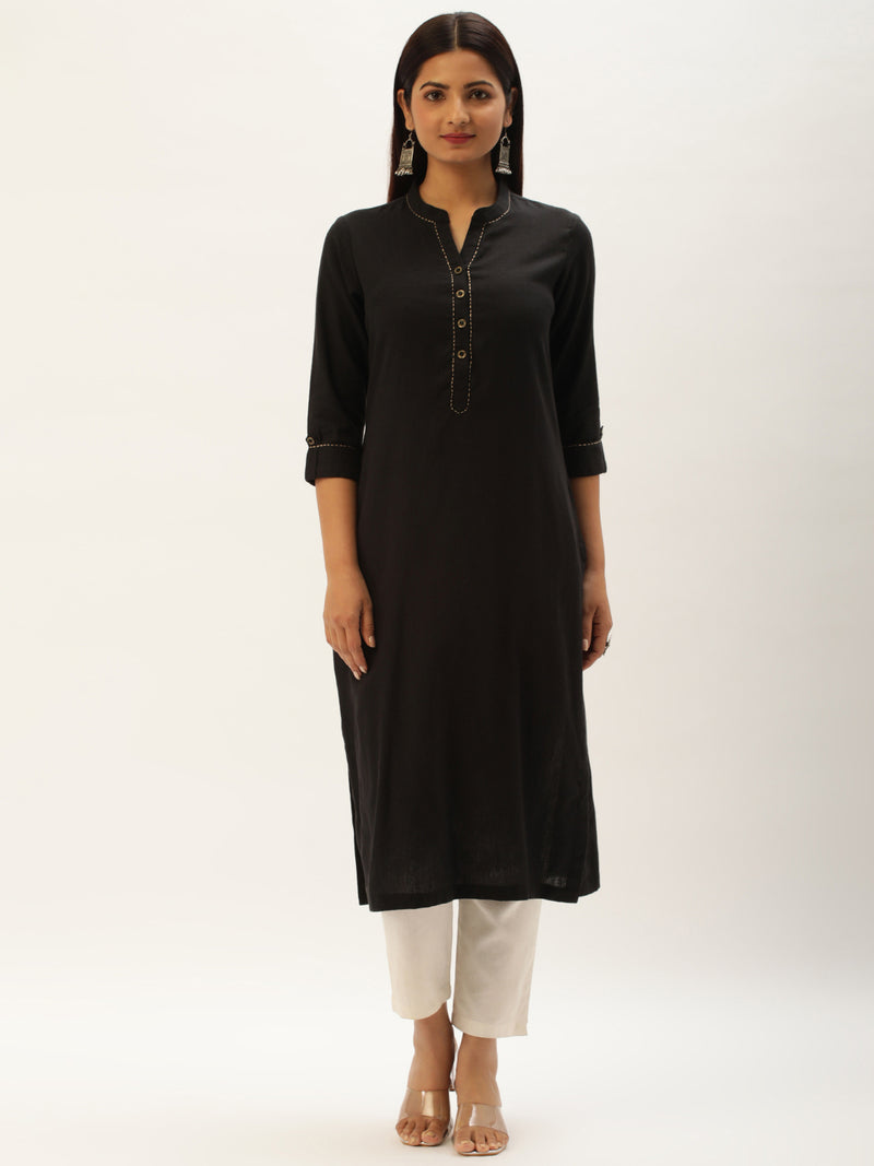 Black Embroidery Straight Cut Kurta