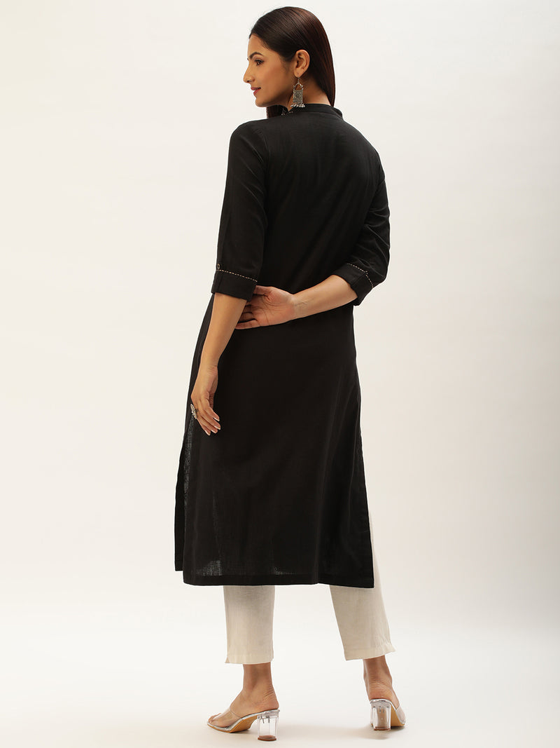 Black Embroidery Straight Cut Kurta