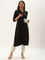 Black Embroidery Straight Cut Kurta