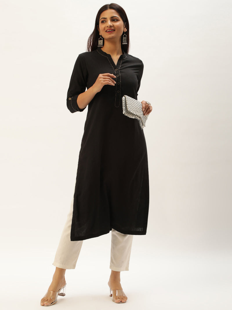 Black Embroidery Straight Cut Kurta