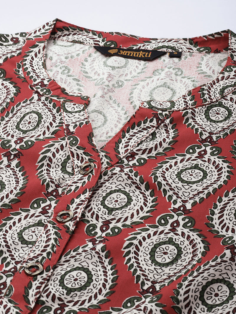 Red Ethnic Motifs Printed Straight Kurta