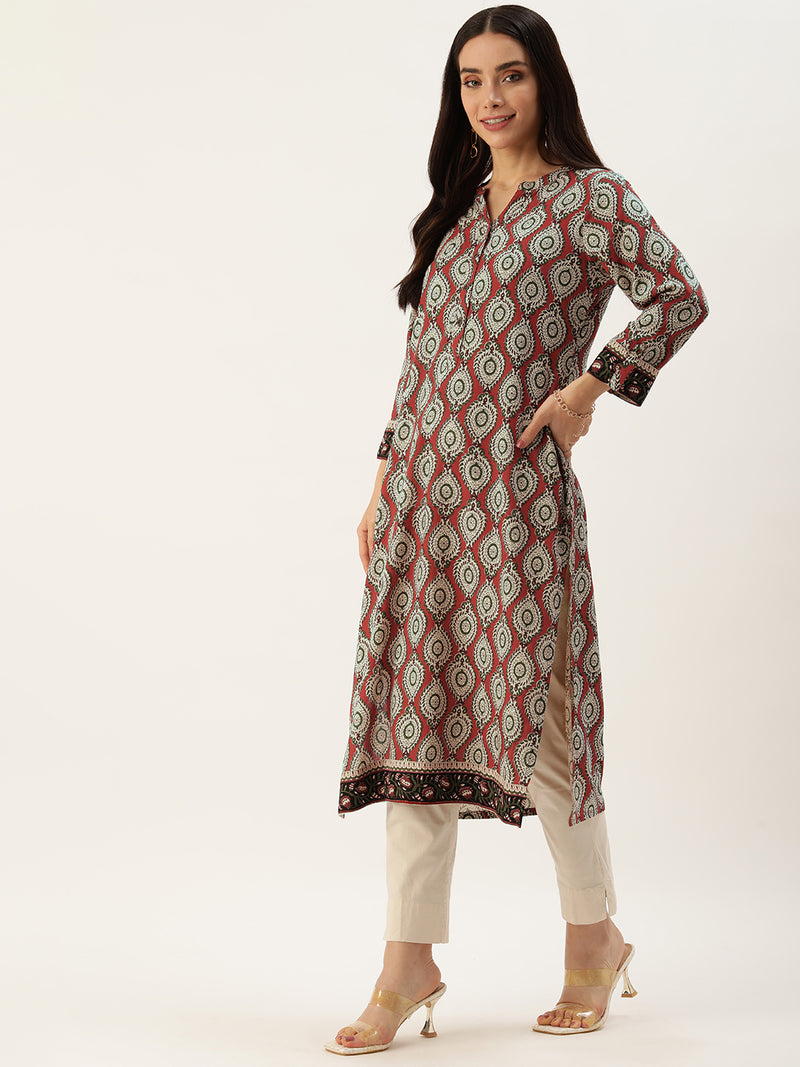Red Ethnic Motifs Printed Straight Kurta
