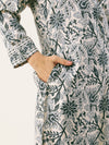 White & Blue Floral Printed Straight Kurta