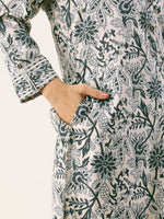 White & Blue Floral Printed Straight Kurta