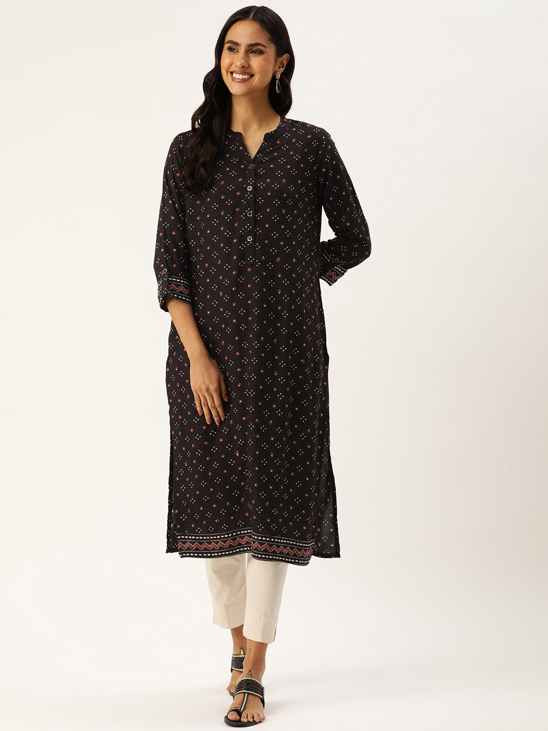 Black Abstract Printed Straight Kurta