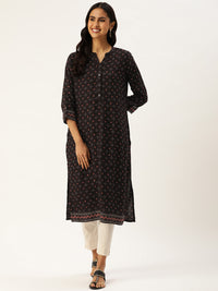 Black Abstract Printed Straight Kurta