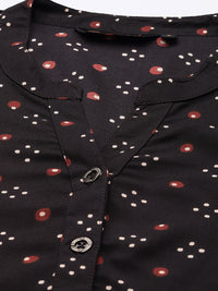 Black Abstract Printed Straight Kurta